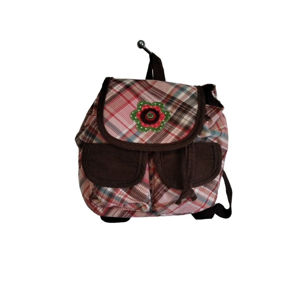 Claire's girls pink and brown plaid mix with corduroy mini backpack